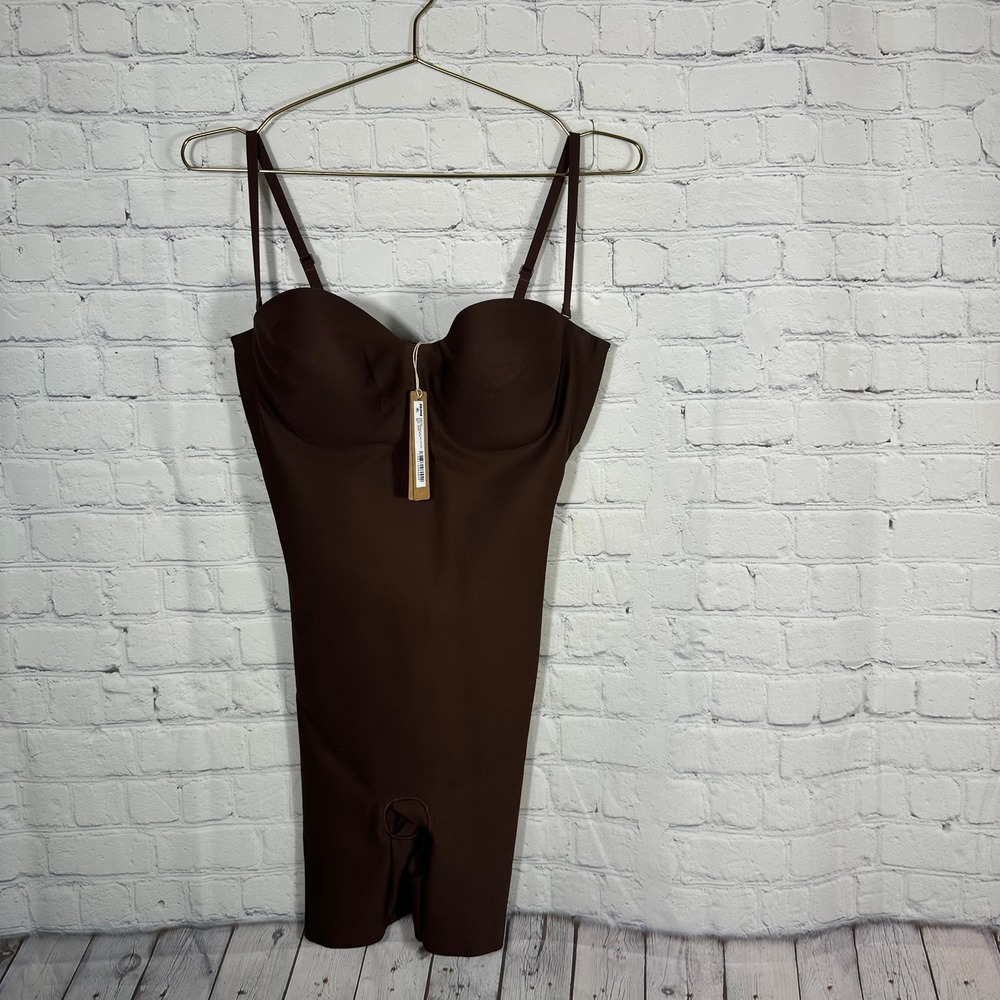 NEW SKIMS Zoned Underwire Mid Thigh Bodysuit Cocoa Brown BD-ONS-9547W Large